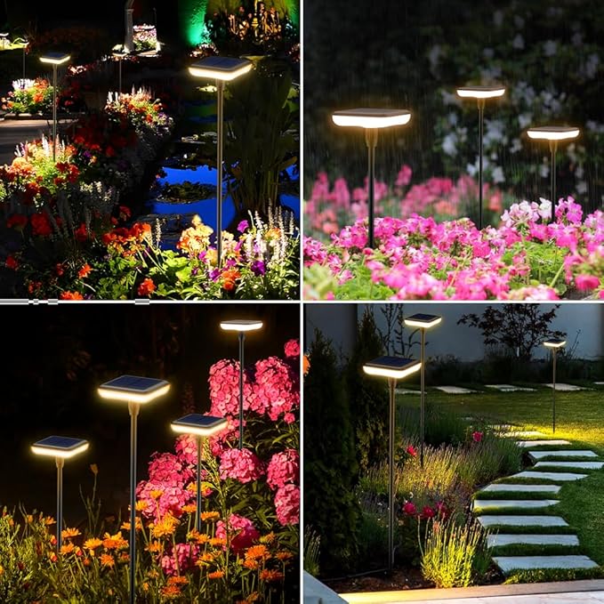 Solar Lights Outdoor Garden 4 Pack Solar Pathway Light 31" Tall Solar Landscape Lights 34LM Bright Up to 12H IP65 Waterproof Auto On/Off for Walkway Outside Yard Path Patio Lawn Flower Bed plant Decor