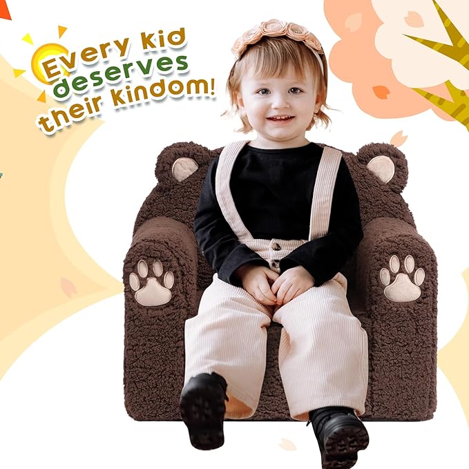 ALIMORDEN Animal Series Kid's Chair, Ultra-Soft Comfy Foam Filled Toddler Sofa Chair, Cute Animal-Shaped Design Toddler Couch, Lightweight Birthday for Baby Boys & Girls (Chocolate Bear)
