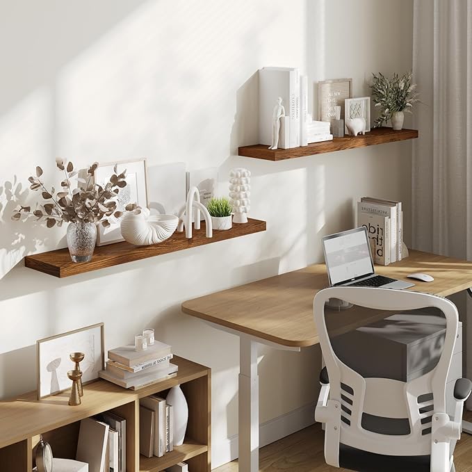 BAMEOS Floating Shelves,40 in W x 8in D Wall Mounted Wooden Shelves with Invisible Brackets Set of 2, Hanging Wall Shelves Decoration for Bedroom, Bathroom, Living Room and Kitchen