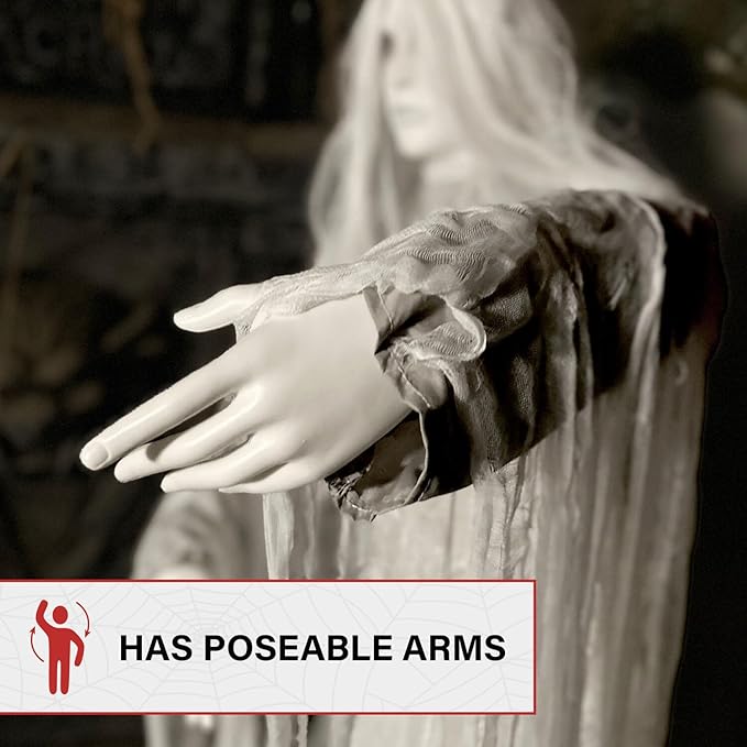Haunted Hill Farm Rising Ghost Woman by Tekky, Battery-Operated, Sound Activated Animatronic with Sound Effects for Indoor or Covered Outdoor Creepy Halloween Decoration