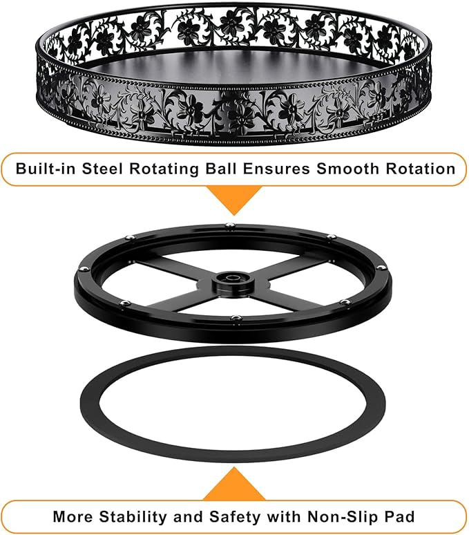 Lazy Susan Turntable Organizer, 13 inch Large Rotating Spice Rack Lazy Susan for Dining Table Top Cabinet Countertop Pantry Kitchen Cupboard Bathroom Black