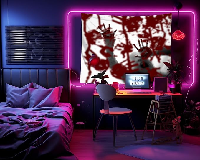 QGHOT Halloween Tapestry Wall Hanging, Scary Bloody Backdrop Horror Tapestry Blood Splatter Halloween Background Party Decorations for Bedroom College Dorm Wall Decor (90.6"x70.9")