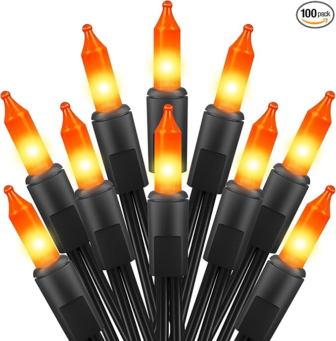 Orange Halloween Mini Lights, 50 Count 13 Feet Incandescent Bulb Mini String Lights, Connectable Halloween Lights for Haunted House Ghost Party Holiday Window Indoor Outdoor Decoration, Orange