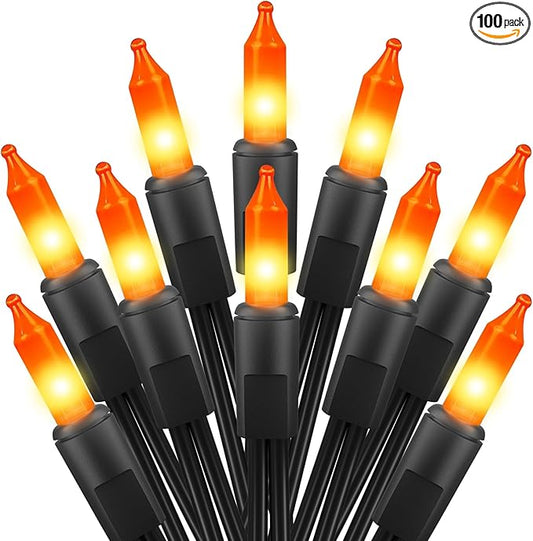 Orange Halloween Mini Lights, 50 Count 13 Feet Incandescent Bulb Mini String Lights, Connectable Halloween Lights for Haunted House Ghost Party Holiday Window Indoor Outdoor Decoration, Orange