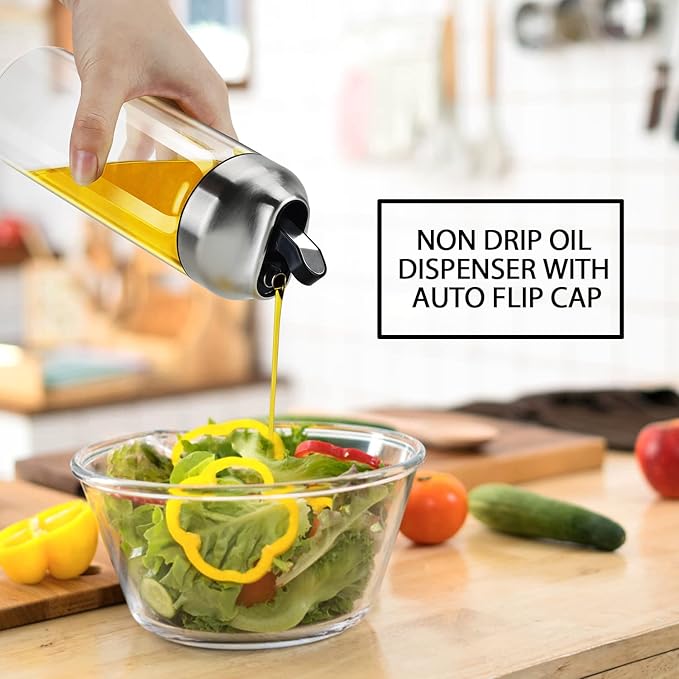 Aelga Olive Oil Dispenser - 14 OZ Glass Oil and Vinegar Dispenser Bottles Set for Kitchen No Drip-Set of 2