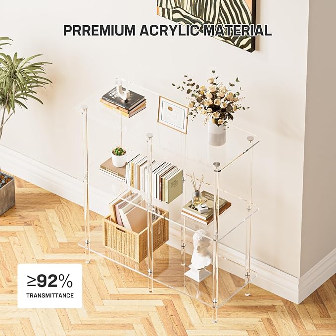 Acrylic Console Table, 29.53" Modern Entryway Table with Storage Shelves, 3 Tier Layer Storage for Foyer, Living Room, Clear.
