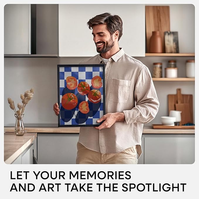 Homeforia 12x16 Black Wood Picture Frame, High End Oak 12x16 Poster Frames with Mat 9x12 Print, 12 x 16 Black Wooden Frame Matted to 9 by 12 Photo, 16x12 Thin Frame, Tempered Glass, Wall Kit, Set of 1