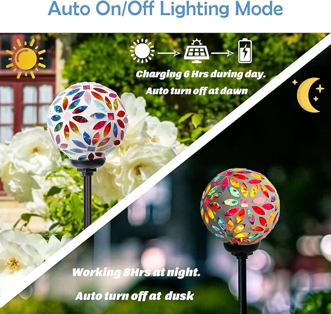 Afirst Solar Lights Outdoor Decorative - Solar Mosaic Garden Stakes Flower Decorative Lights Waterproof for Pathway Yard Lawn Decoration Multi
