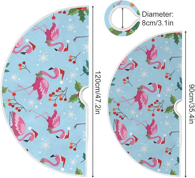 Christmas Flamingo Snowflake Tree Skirt, Seasonal Tree Mat Holiday Party Supplies Ornaments Indoor Outdoor Decorations for Tabletop Trees 47.2 Inches
