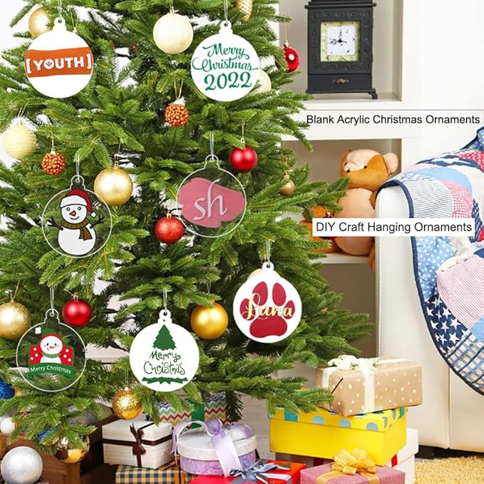 20pcs 3 Inch Clear Blank Acrylic Ornaments - Unfinished Round Acrylic Christmas Hanging Ornaments for Tree Decoration DIY Craft