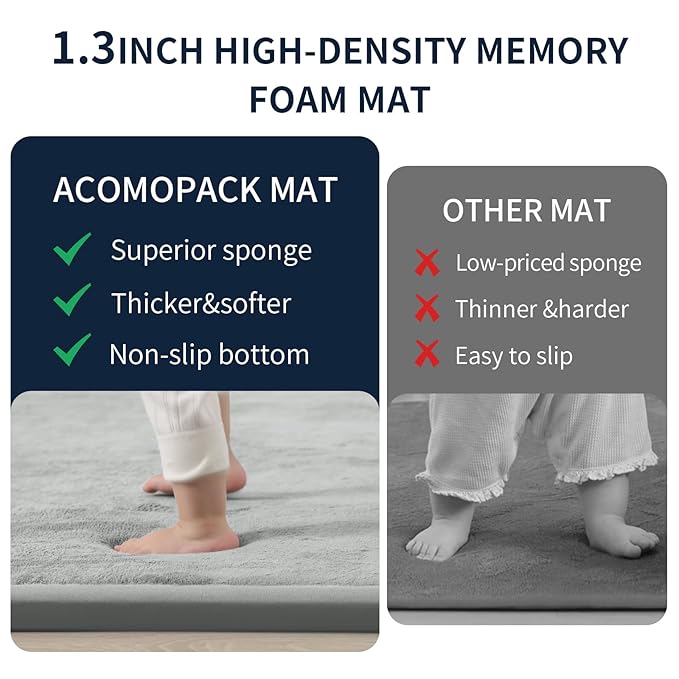 ACOMOPACK Baby Play Mat for Floor 1.3" Thick Memory Foam 50x50 Soft Velvet Playpen Mat for Kids,Infants,Toddlers,Tummy Time Crawling Mats with Non-Slip Bottom,Yoga,Tatami,Nursery Rug（Light Grey）