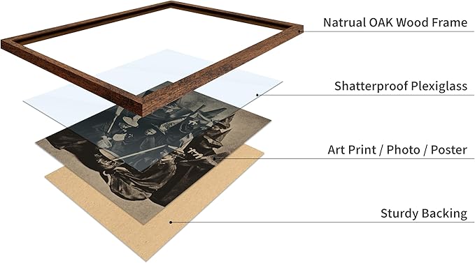 Poster Master Vintage Photograph Poster - Retro Halloween Print - Gift for Artist, Friend - Witches Cooking, Pointy Hats, Broomsticks, Black Magic - Wall Decor for Bedroom, 16x20 Brown Framed