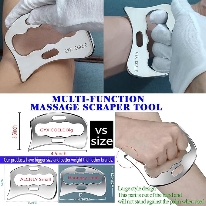 4 in 1 Stainless Steel Gua Sha Muscle Scraper Tool, Professional IASTM Physical Therapy Tool Set for Massage and Scraping