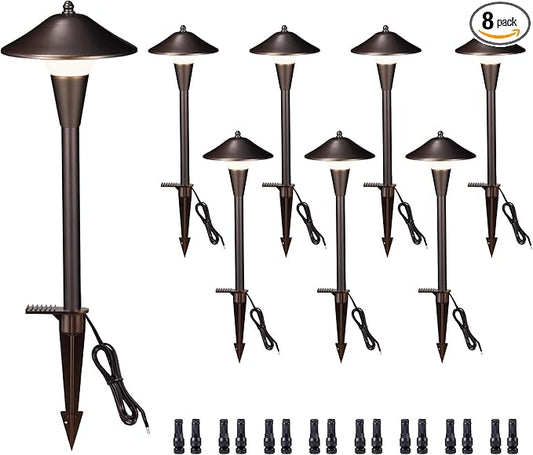 Outdoor Pathway Lights Wired 12V, 2700K/3000K/3500K/4000K/5000K Selectable Landscape Path Light LED, Waterproof Walkway Fixture Mushroom, ORB Aluminum for All Weather Garden Yard (8 Pack)