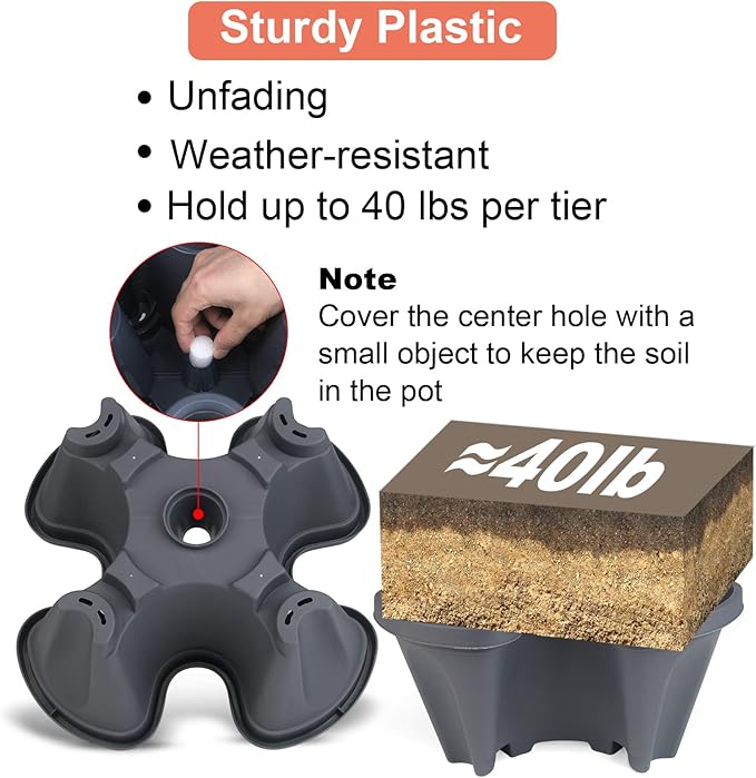 Vertical Planter 4 Tier Stackable Planters Garden Planters Strawberry Herb Flower and Vegetable Planter Indoor Outdoor Gardening Pots with Removable Wheels and Tools