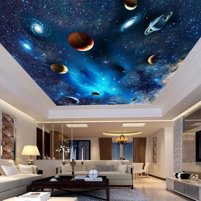Custom Galaxy Ceiling Wallpaper 3D Space Mural Peel and Stick Wallpaper Galaxy Planet Landscape Ceiling Wall Paper Living Room Wall Murals