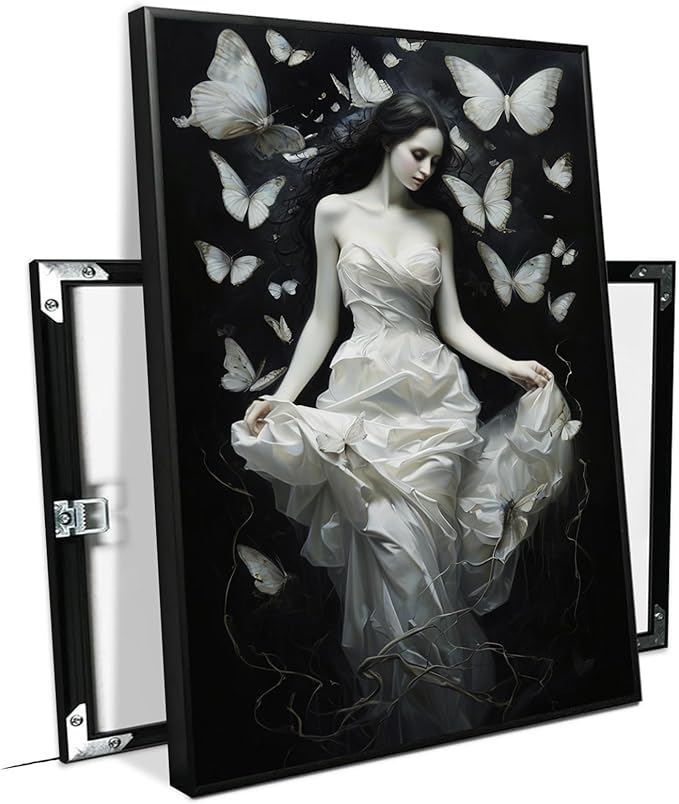 JFHCQJPK Vintage Gothic Feminine Canvas Wall Art Print Butterfly Poster Moody Preppy Wall Art Dark College Decor for Home Bedroom24x36in Metal blackFramed