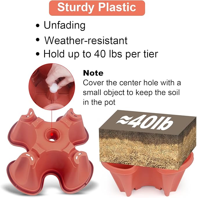 Vertical Planter 7 Tier Stackable Planters Garden Planters Strawberry Herb Flower and Vegetable Planter Indoor Outdoor Gardening Pots with Removable Wheels and Tools