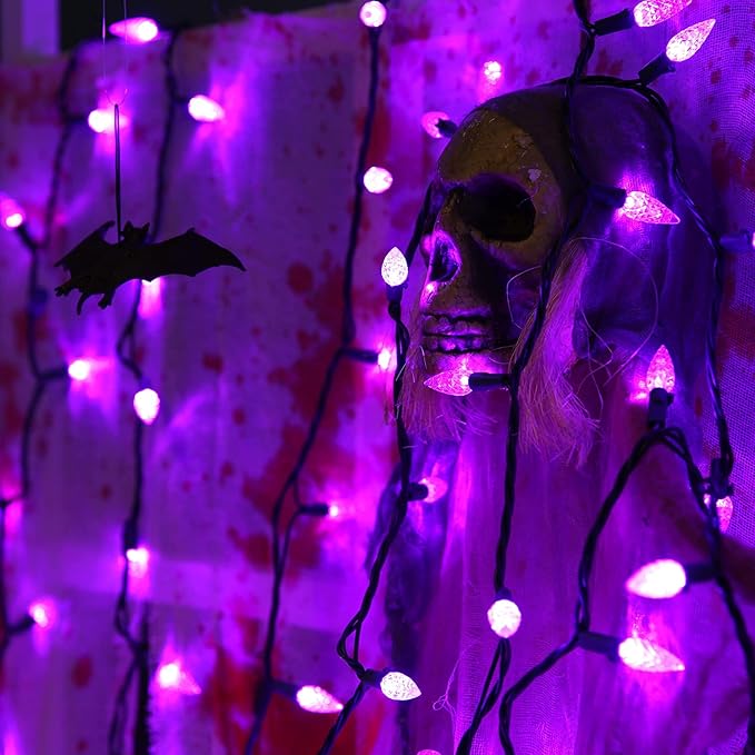 Brizled Purple Halloween Lights, 33ft 100 LED Faceted C5 Halloween String Lights, 120V UL Certified Purple Light Set Connectable Mini Light for Indoor & Outdoor Tree Xmas Party Decorations