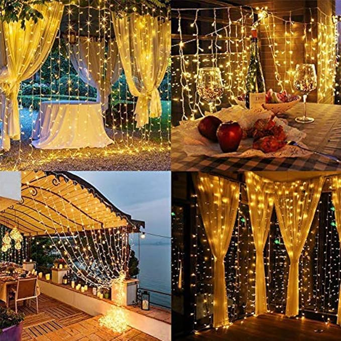 HEYFUNi 304 LED Curtain Lights Outdoor, 9.8Ft*9.8Ft Hanging String Lights Plug in with 8 Modes, Connectable Curtain Fairy Lights for Bedroom, Dorm, Christmas, Wall, Backdrop, Wedding Decor, Warm White