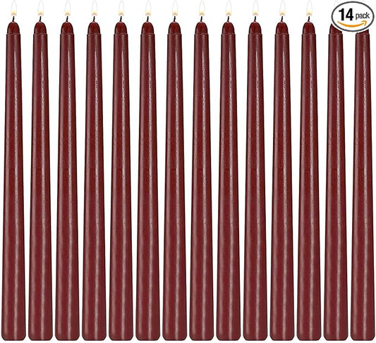 14 Pack Dark Red Taper Candles 12 Inch Tall 3/4 Inch Thick Burn 10 Hours (Burgundy)