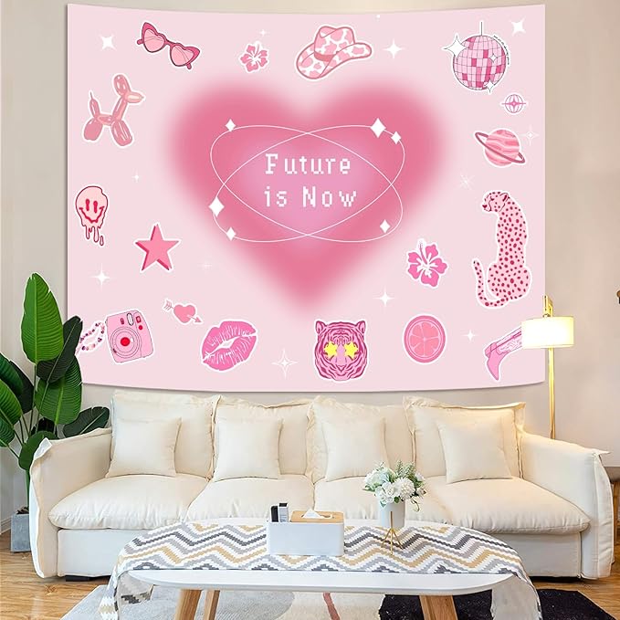 Lunerfex Y2K Tapestry Pink Wall Tapestry, Cute Tapestries for Bedroom Funny Tapestries Wall Hanging for Bedroom Living Room Decor Pink-4 44"x60"