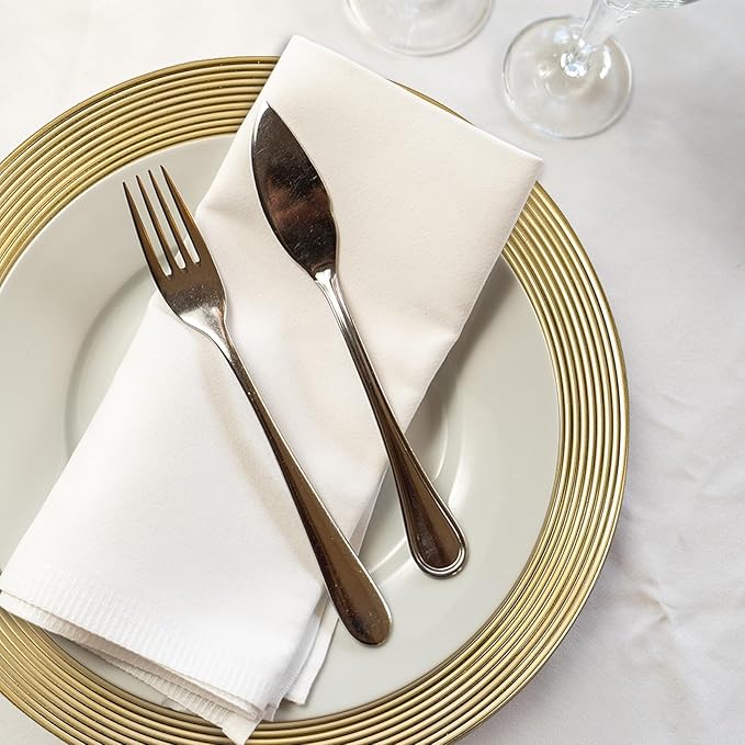 13" Round Charger Plates, 6 pack Ring Pattern Plastic Chargers for Dinner Plate, Vintage Charger Plates Bulk Wedding, Metallic Foil Gold