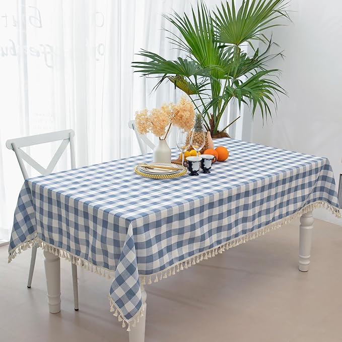 Checkered Tablecloth Rectangle, Heavy Weight Cotton Gingham Table Cloth Plaid Table Cover for Spring Summer Picnic Kitchen Dinner Restaurant Outdoor Easter Party（55x84,Blue