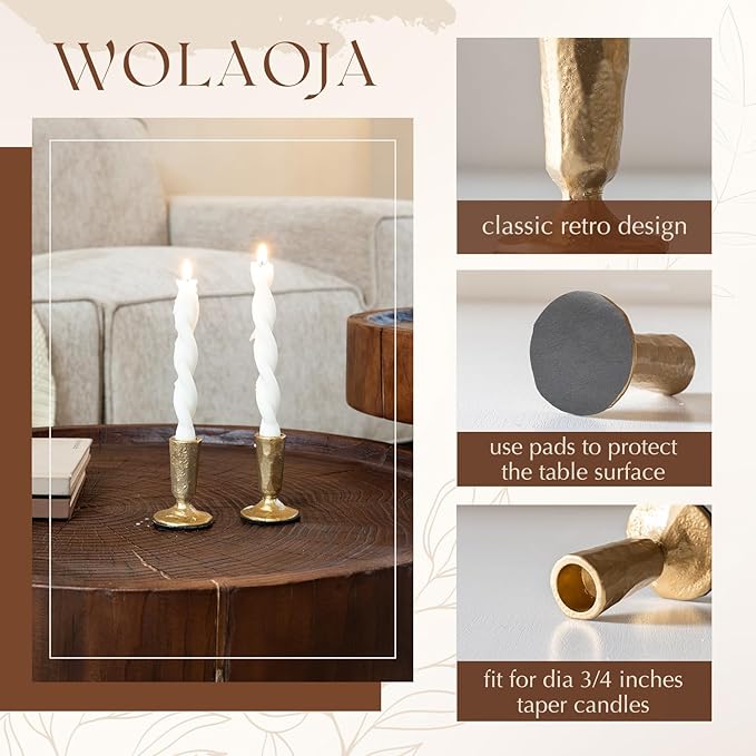 Candle Sticks Holder Decor, Set of 2 Vintage Gold Candle Holders, Modern Decorative Tapered Candlestick Holders Centerpiece for Dining Table Centerpiece, Wedding, Party Decor