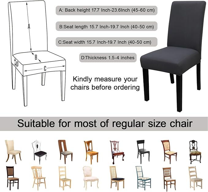 JQinHome Dining Room Chair Covers Set of 8, High Stretch Chair Slipcover Removable Washable Chair Seat Protector Cover for Home Party Hotel Wedding Ceremony (Grey)