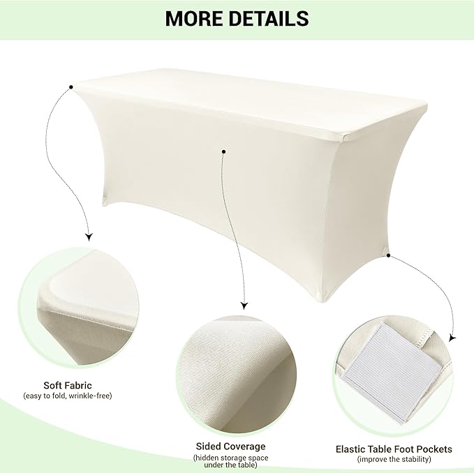 Obstal 6ft Stretch Spandex Table Cover - 4 Pack Universal Rectangular Fitted Tablecloth Protector for Wedding, Banquet and Party (Cream, 72L x 30W x 30H Inches)