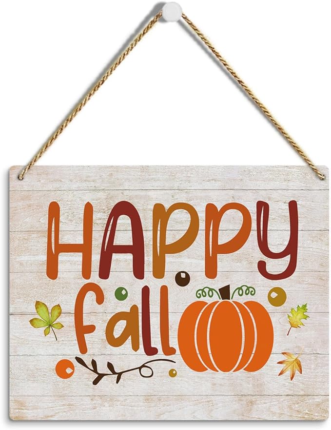 MIGUMUTU Rustic Farmhouse Fall Signs Door Wall Hanging Decor, Fall Room Home Decor, Pumpkin Decor Fall Decoration for Home, Happy Fall Sign Wall Decor for Home Office 12 X 12 Inch