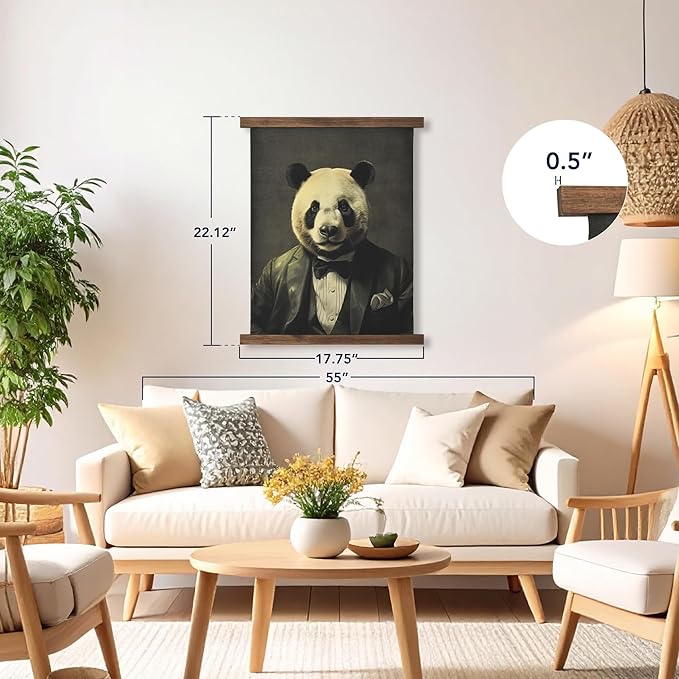 American Art Decor Hanging Linen Dapper Suit Panda Tapestry Vintage Animal Wall Art Hanging