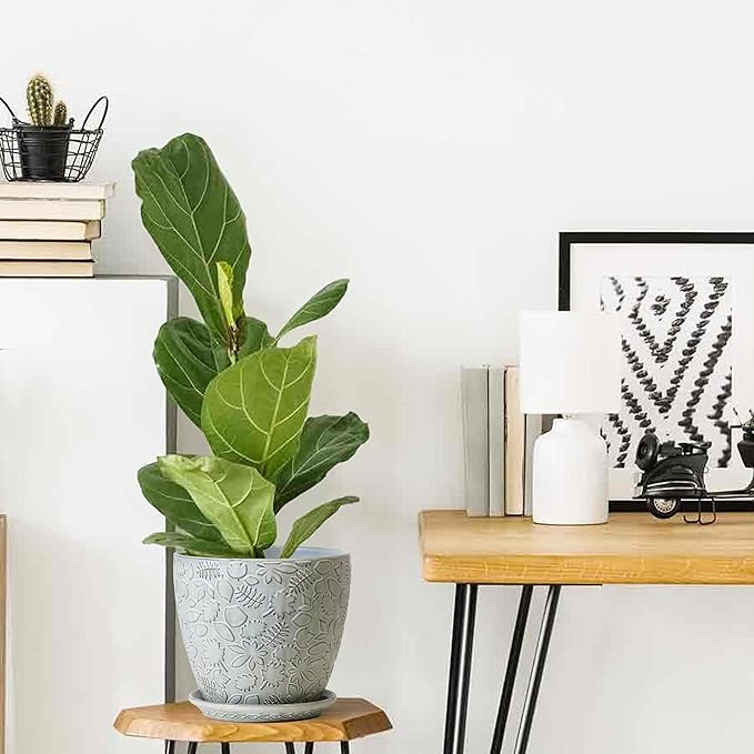 10inch Retro Ceramic Planter with Drainage Hole and Saucer for Multiple Plants, Indoor-Outdoor Garden Pots for Succulent, Orchid, and Flower (Fits Inner Pots Up to 9 Inch, Retro White)