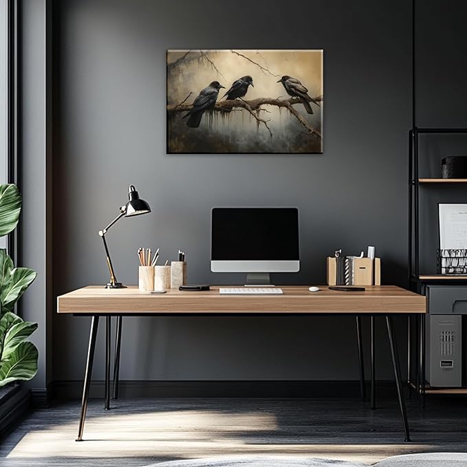 OAAPITI Halloween Decor Vintage Crow Wall Art Retro Art Poster Creepy Raven Picture Print Horrid Cemetery Painting Artwork Home Wall Decor(Artwork-4,16"x24")