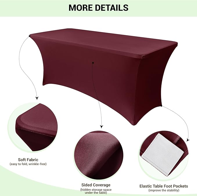 Obstal Spandex Table Cover 4ft Fitted Tablecloth Rectangular - Stretch Rectangle Folding Table Cloth for Birthday Party Wedding Banquet, Wine Red, 48L x 24W Inch