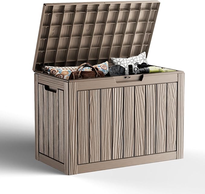 45 Gallon Deck Box Large Outdoor Storage for Patio Furniture,Outdoor Cushions,Garden Tools and Pool Supplies,Waterproof,Resin,Lockable(Grey)