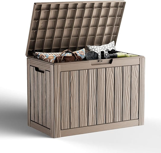 45 Gallon Deck Box Large Outdoor Storage for Patio Furniture,Outdoor Cushions,Garden Tools and Pool Supplies,Waterproof,Resin,Lockable(Grey)