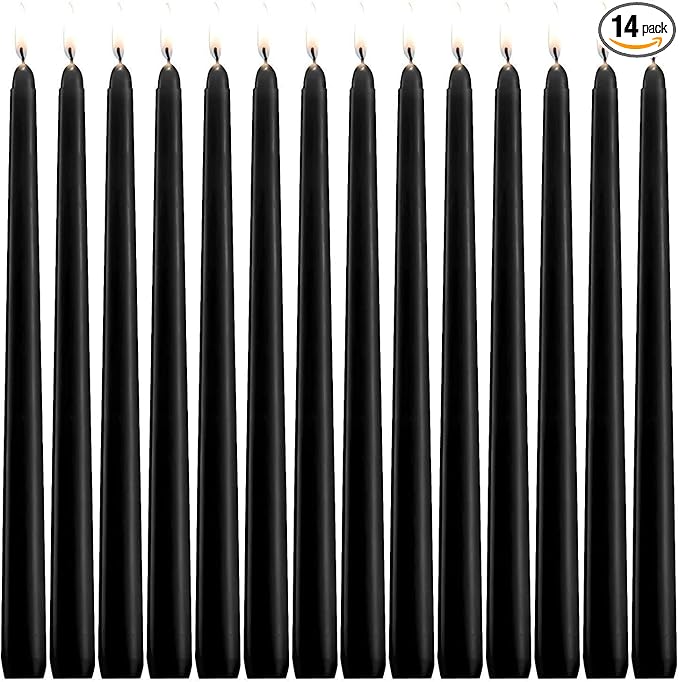 14 Pack Black Taper Candles 12 Inch Tall 3/4 Inch Thick Burn 10 Hours
