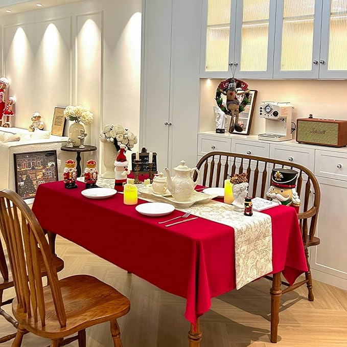 Rectangle Christmas Tablecloth, Waterproof Washable Luxurious Wool Velvet Table Cloth, Rectangle Table Cover for Kitchen, Dining, Party, Holiday (72''x54'', Red)