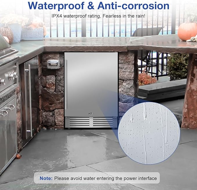Tylza Outdoor Refrigerator 24 Inch Wide, Stainless Steel Beverage Refrigerator 176 Can for Undercounter Built-in or Freestanding, for Home and Patio, Water Proof, Fast Cooling, Low Noise, 37-65 °F