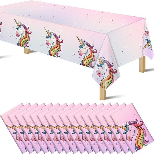 16Pcs Unicorn Tablecloths for Birthday Party, Unicorn Plastic Table Cover Disposable Party Table Cloths, unicórnio Festa Supplies for Baby Shower and Birthday Decoration for Girls (54'' x 108'')