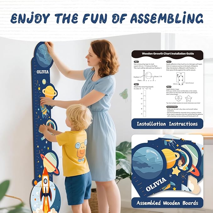 Personalized Name Growth Chart for Wall, Space Height Measurement for Wall, Children Height Chart Ruler, Portable 3D Removable Growth Chart, Wall Height Measurement for Kids