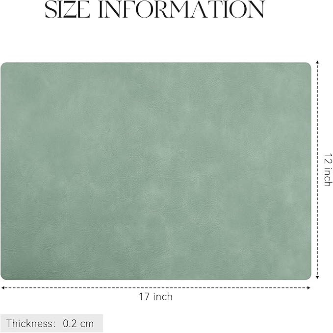 MOSAYT Vinyl Placemats Set of 12-12 X 17 Inch - Faux Leather 100% Waterproof Oil-Proof Wipeable PU Place Mats, Heat Resistant Reversible Table Mats for Kitchen, Dining, Outdoor (Green)