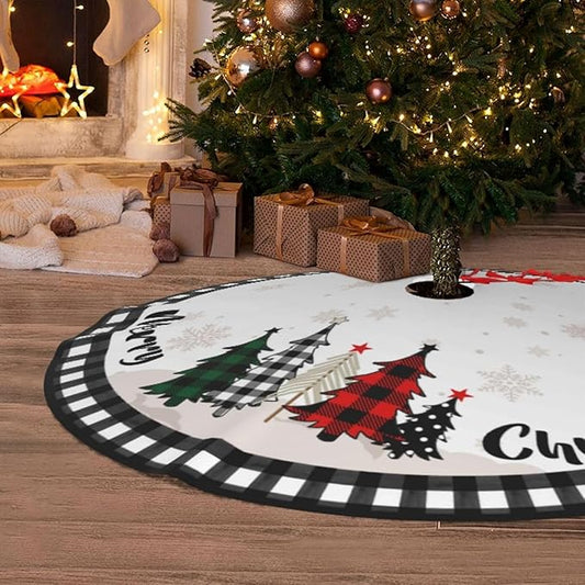 Christmas Tree Skirt 36 Inch Snowman Xmas Tree Skirts with Edge Rustic Vintage Farmhouse Christmas Decoration Ornaments for Merry Christmas Holiday Party Indoor Outdoor (Tree, 36inch)