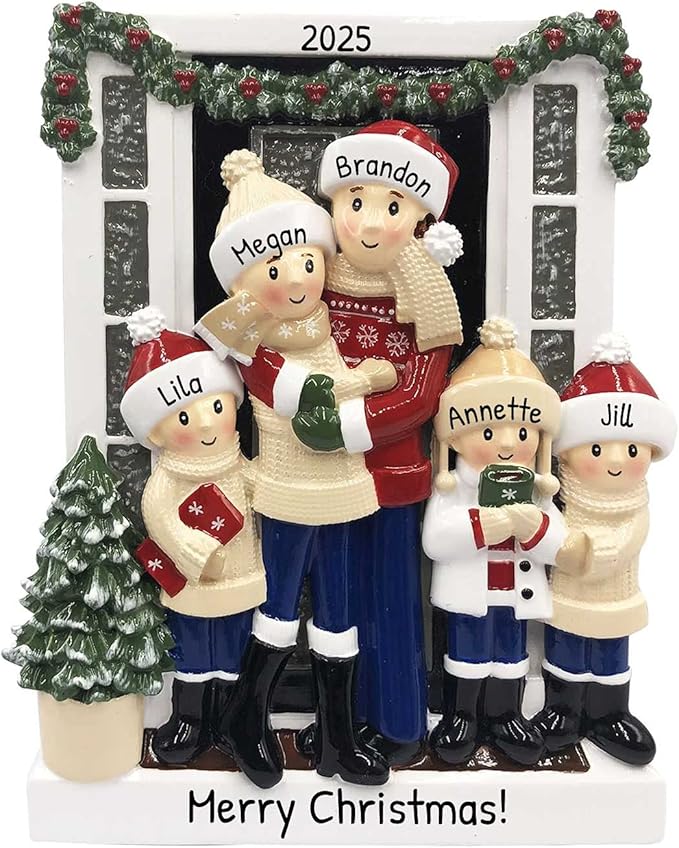 3D Welcoming Family of 5 Christmas Ornament 2025 Personalized Family Christmas Ornaments 2025 | Doorway Home Keepsake Personalized Tree Ornaments Customizable Gifts Winter Sweaters of Five Ornament