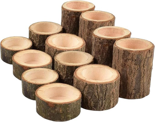Set of 12 Wooden Tea Light Candle Holders, Personalized Natural Wooden Votive Vintage Tea Light Candle Holders for Rustic Centerpieces for Dining Table Wedding Party (Set of 12)