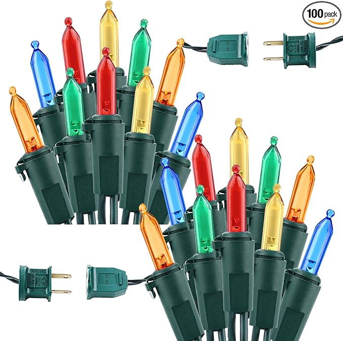 Brizled Christmas Lights Multicolor, 2 Pack 33ft 100 LED Christmas Tree Lights, 120V UL Certified Connectable Xmas String Light Indoor Outdoor Mini Light Set for Xmas Tree Party Garden Porch Decor