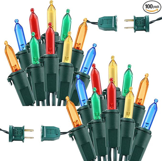 Brizled Christmas Lights Multicolor, 2 Pack 33ft 100 LED Christmas Tree Lights, 120V UL Certified Connectable Xmas String Light Indoor Outdoor Mini Light Set for Xmas Tree Party Garden Porch Decor