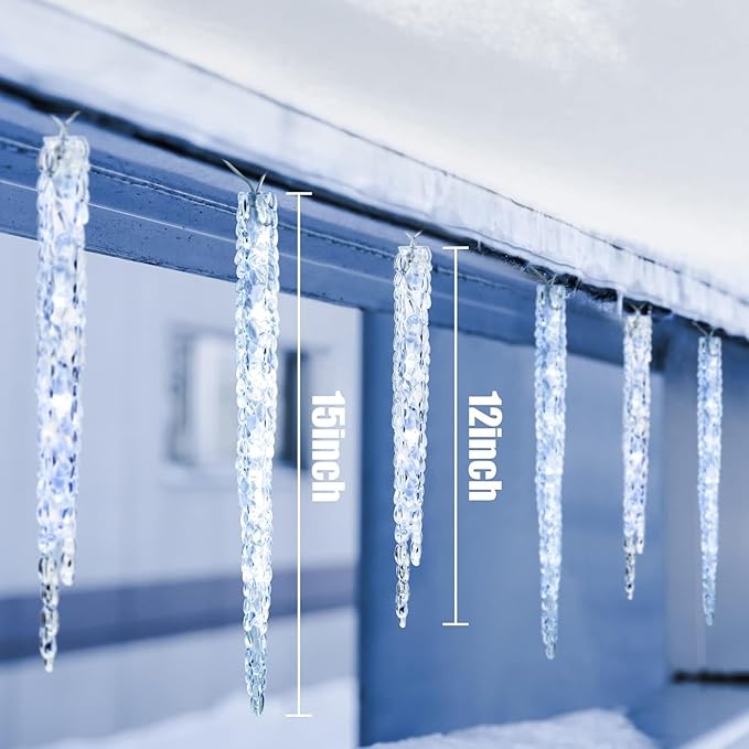 Icicle Lights Outdoor with Remote, 2 Pack Total 40ft 40 Tubes 200 LED Ice Shape String Lights, Connectable Hanging Christmas Decoration Lights for Tree Patio Roof Holiday Decor, Cool White